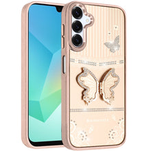 For Samsung A16 5G Case 3D Butterfly Bling Charm Stand Cover + Tempered Glass
