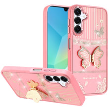 For Samsung A16 5G Case 3D Butterfly Bling Charm Stand Cover + Tempered Glass