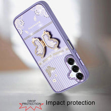 For Samsung A16 5G Case 3D Butterfly Bling Charm Stand Cover + Tempered Glass