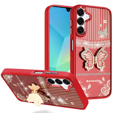 For Samsung A16 5G Case 3D Butterfly Bling Charm Stand Cover + Tempered Glass