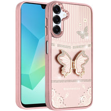 For Samsung A16 5G Case 3D Butterfly Bling Charm Stand Cover + Tempered Glass