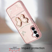 For Samsung A16 5G Case 3D Butterfly Bling Charm Stand Cover + Tempered Glass