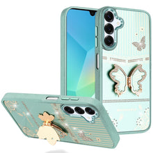 For Samsung A16 5G Case 3D Butterfly Bling Charm Stand Cover + Tempered Glass