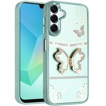 For Samsung A16 5G Case 3D Butterfly Bling Charm Stand Cover + Tempered Glass