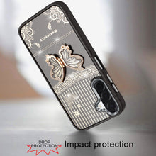 For Samsung A17 5G Case 3D Butterfly Bling Charm Stand Cover + Tempered Glass