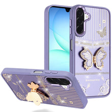 For Samsung A17 5G Case 3D Butterfly Bling Charm Stand Cover + Tempered Glass