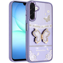 For Samsung A17 5G Case 3D Butterfly Bling Charm Stand Cover + Tempered Glass