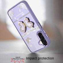 For Samsung A17 5G Case 3D Butterfly Bling Charm Stand Cover + Tempered Glass