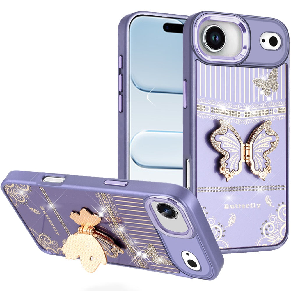 For iPhone Air Case w/ 3D Butterfly Bling Charm and Stand Cover + Tempered Glass