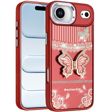 For iPhone Air Case w/ 3D Butterfly Bling Charm and Stand Cover + Tempered Glass