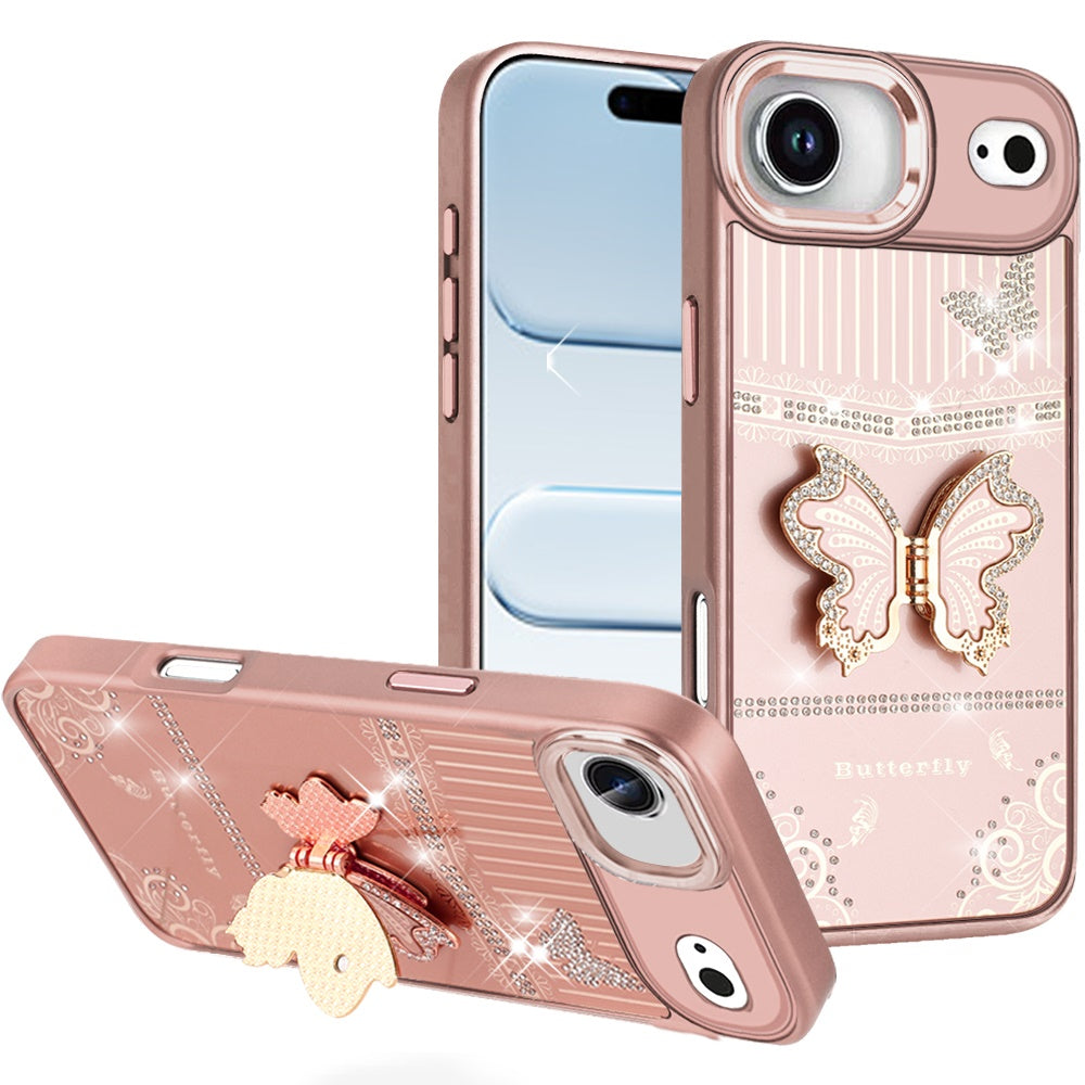 For iPhone Air Case w/ 3D Butterfly Bling Charm and Stand Cover + Tempered Glass