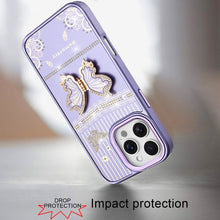 For iPhone 16 PRO MAX Case 3D Butterfly Bling Charm Stand Cover + Tempered Glass