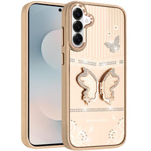 For Samsung S26+ Plus 3D Butterfly Bling Charm Stand Phone Cover +Tempered Glass