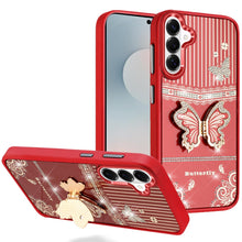 For Samsung S26+ Plus 3D Butterfly Bling Charm Stand Phone Cover +Tempered Glass