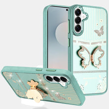For Samsung S26+ Plus 3D Butterfly Bling Charm Stand Phone Cover +Tempered Glass