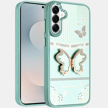 For Samsung S26+ Plus 3D Butterfly Bling Charm Stand Phone Cover +Tempered Glass