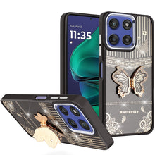 For Moto G Stylus 2025 Case 3D Butterfly Bling Charm with Stand + Tempered Glass