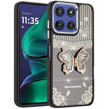 For Moto G Stylus 2025 Case 3D Butterfly Bling Charm with Stand + Tempered Glass