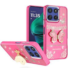 For Moto G Stylus 2025 Case 3D Butterfly Bling Charm with Stand + Tempered Glass