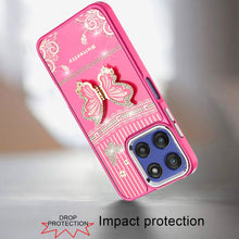 For Moto G Stylus 2025 Case 3D Butterfly Bling Charm with Stand + Tempered Glass