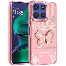 For Moto G Stylus 2025 Case 3D Butterfly Bling Charm with Stand + Tempered Glass
