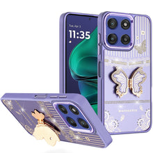 For Moto G Stylus 2025 Case 3D Butterfly Bling Charm with Stand + Tempered Glass