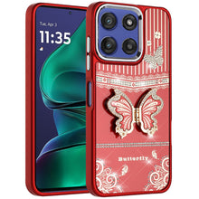 For Moto G Stylus 2025 Case 3D Butterfly Bling Charm with Stand + Tempered Glass
