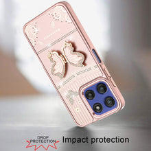 For Moto G Stylus 2025 Case 3D Butterfly Bling Charm with Stand + Tempered Glass