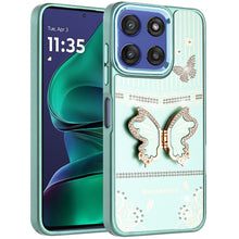 For Moto G Stylus 2025 Case 3D Butterfly Bling Charm with Stand + Tempered Glass