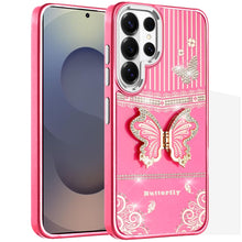 For Samsung S26 Ultra 3D Butterfly Bling Charm Stand Phone Cover +Tempered Glass