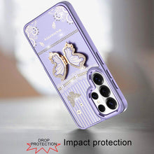 For Samsung S26 Ultra 3D Butterfly Bling Charm Stand Phone Cover +Tempered Glass