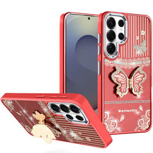 For Samsung S26 Ultra 3D Butterfly Bling Charm Stand Phone Cover +Tempered Glass
