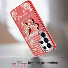 For Samsung S26 Ultra 3D Butterfly Bling Charm Stand Phone Cover +Tempered Glass