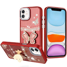 For iPhone 11 6.1 in. Case 3D Butterfly Bling Charm Stand Cover + Tempered Glass