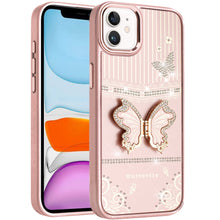 For iPhone 11 6.1 in. Case 3D Butterfly Bling Charm Stand Cover + Tempered Glass