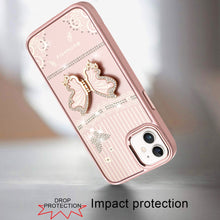 For iPhone 11 6.1 in. Case 3D Butterfly Bling Charm Stand Cover + Tempered Glass