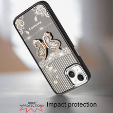 For iPhone 15 Case 3D Butterfly Bling Charm Stand Phone Cover + 2 Tempered Glass