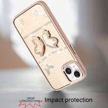 For iPhone 15 Case 3D Butterfly Bling Charm Stand Phone Cover + 2 Tempered Glass