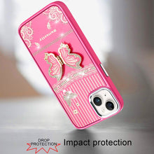 For iPhone 15 Case 3D Butterfly Bling Charm Stand Phone Cover + 2 Tempered Glass
