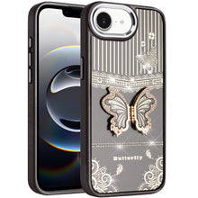 For iPhone 16e Case 3D Butterfly Bling Charm Stand Phone Cover + Tempered Glass