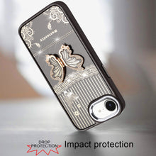 For iPhone 16e Case 3D Butterfly Bling Charm Stand Phone Cover + Tempered Glass