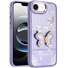 For iPhone 16e Case 3D Butterfly Bling Charm Stand Phone Cover + Tempered Glass