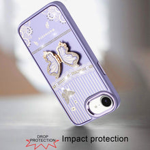 For iPhone 16e Case 3D Butterfly Bling Charm Stand Phone Cover + Tempered Glass