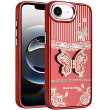 For iPhone 16e Case 3D Butterfly Bling Charm Stand Phone Cover + Tempered Glass