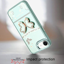 For iPhone 16e Case 3D Butterfly Bling Charm Stand Phone Cover + Tempered Glass