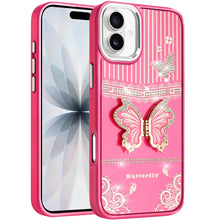 For iPhone 17 Case w/ 3D Butterfly Bling Charm and Stand Cover + Tempered Glass