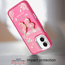 For iPhone 17 Case w/ 3D Butterfly Bling Charm and Stand Cover + Tempered Glass