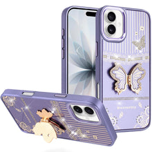 For iPhone 17 Case w/ 3D Butterfly Bling Charm and Stand Cover + Tempered Glass