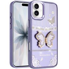 For iPhone 17 Case w/ 3D Butterfly Bling Charm and Stand Cover + Tempered Glass