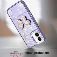 For iPhone 17 Case w/ 3D Butterfly Bling Charm and Stand Cover + Tempered Glass